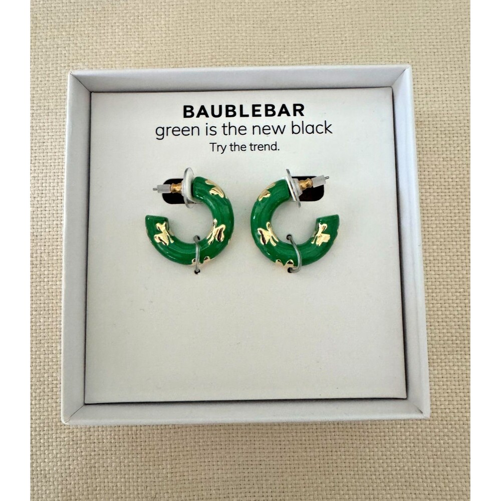 NEW Baublebar Shamrock Green Clover Gold Enamel Earrings St.Patrick’s